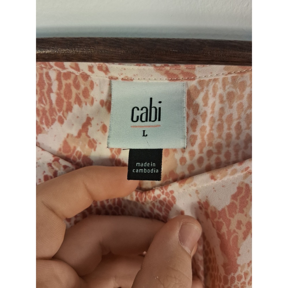 Boho Cabi Snakeskin Print Blouse Womens Large Pink Tan Balloon Sleeve Pleat Back - Picture 3 of 5